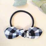 リボンヘアゴム 白×黒チェック small size