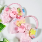 🆕キッズ用✨ゆめかわ♡カラフルホップなお星様柄リボンのヘアゴム(ピンク)