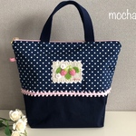 【p様専用】紺色水玉のランチバッグ