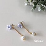 バラ　揺れるピアス　紫　陶器アクセサリー　波佐見焼