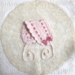 ChatonWeegie はしごリボンのBaby cotton 手編みヘッドドレス(ピンク×セピアチェリー)
