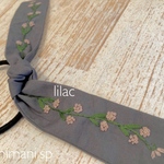 ライラックのお花 刺繍 ヘアゴム リボン ポニーフック
