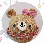 ♡orageご確認用です♡ブリムがオシャレでリボンとお顔付きの可愛いくまさんの麦わら帽子です♪ブリム・クルット&模様編みタイプ！通気性も良くUVカット効果80%以上です！《送料無料》