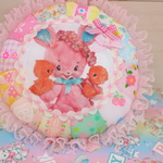 mu-miu様専用☆hana*まんまるパッチワーククッション♪ピンクバニーちゃん★レトロアニマルパステル