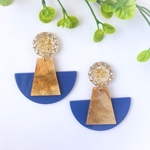 夏にぴったり！大ぶり♡ジオメトリックピアス／イヤリング［ブルー］