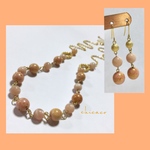 １点もの♡天然石ピーチカラームーンストーンのネックレス＆ピアス／イヤリングＳＥＴ