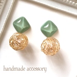 輝くミント×GOLDinパール ピアス/イヤリング