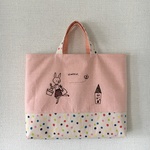 通園・通学レッスンバッグ  女の子柄  30cm×40cm（カラフルドット・うさぎとお家）