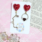 ラメheart×アシンメトリーface♥ピアス《レッド》