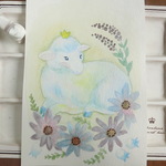 手描きポストカード　ひつじとお花