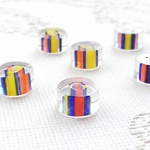 ブルーと黄色とオレンジのストライプ　ガラスビーズ　11X6mm 6個
