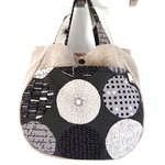 【１点物】▼U machiバッグ(太マチ)▼北欧テイスト／L collection サークル(チャコール×モノトーン) とLinenキャンバス(ナチュラル)