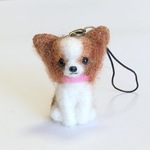 羊毛フェルト ストラップ  キーホルダー パピヨン