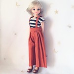ストライプTシャツとサス付パンツのセット　ブラックストライプ＊22cmdoll