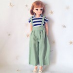 ストライプTシャツとサス付パンツのセット　ブルーストライプ＊22cmdoll