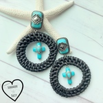 Turquoise オルテガ×ブラックラタン 大ぶりピアス