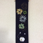  ちりめん細工：花火のタペストリー(蚊遣り豚)