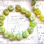 【6コセット】JIRI＊IVANA czech beads#チェコビーズ wheel3dots 13㎜ absinthe  green/picasso