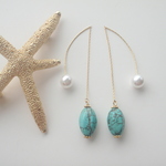 トルコ石＆パールキャッチアメリカンピアス