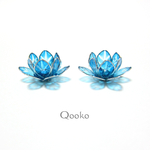 切子風　蓮の花のピアス【水色】