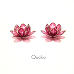 切子風　蓮の花のピアス【赤】