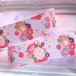 【8235】2m350円 38mm幅 グログランリボン 和柄 和風 牡丹 菊 花柄 着物