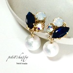 【再販×2】大人bijouピアス✳︎深Blueストーン×揺れるコットンパール