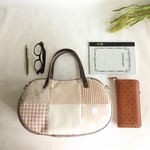 【Sale！5/24まで】そらまめバッグ(various patch - beige x white #3 -)