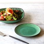【新作】《窯元価格でお買い得 》しのぎ彫り 取り皿 5寸　15㎝（グリーン）/r89gr
