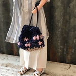 ちょうちょ柄巾着バッグ、ネイビー