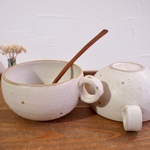 水玉模様のまーるいジャンボマグ/スープカップ2点セット（アイボリーホワイト2点）