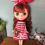 ★赤ボーダーワンピセット★くま太郎 ブライス