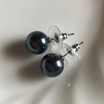 大玉 10mm シェルパール ステンレススチール製ピアス （貝パール）ブラック