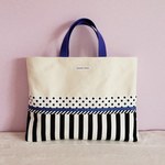 ブルーとモノクロのちょっとキッチュなレッスンバッグ･バイアス【受注製作】