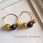 GOLD×アンティークblack フープピアス