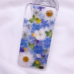 【iPhoneX/XS】押し花iPhoneケース(ブルーしきつめ20190611)