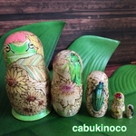 カエルたちのかくれんぼ ウッドバーニング マトリョーシカ