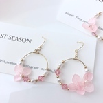 ピンク あじさいとスワロフスキー フープ  ピアス☆イヤリング   