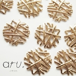 [S1906-4] 【10個】 メタルパーツ ラウンド 丸 網模様 チェック 25×25mm ゴールド 金