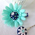 親子でつけられるデニム花ヘアピン（ブルー）