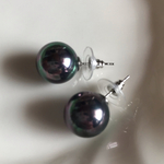 大玉 14mm シェルパール ステンレススチール製ピアス （貝パール）ブラック