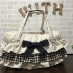 【受注生産】犬 ペット 3way バッグ（ベッド+ドライブベッド+キャリーバッグ） 《ベージュ×3段フリル》