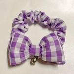 猫用 首輪 シュシュ   ギンガムチェック紫