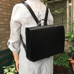 《受注製作》ヌメ革  フルフラップリュック  横型  手縫い  クロ  ☆送料無料