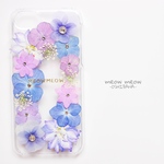 ＊ブルービオラと紫陽花押し花スマホケース＊