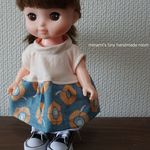 再２♡　ソランちゃん服　メルちゃん服　リバティ風花柄切り替えワンピース　ピンク×いちご