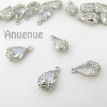ドロップクリスタルチャーム 16mm x 9mm【Flower / Clear x Silver】3個
