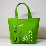 SALE 【特集掲載】刺繍 ミニ トート バッグ ＜イエローグリーン＞　差し色 トートバッグ