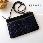 【受注生産】本革ショルダーつき♪レースのサコッシュ　黒色防水帆布×ロイヤルブルー
