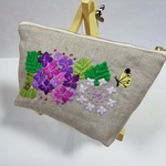 紫陽花（紫系）刺繍のポーチ（内ポケットなし）〈r様オーダー品〉